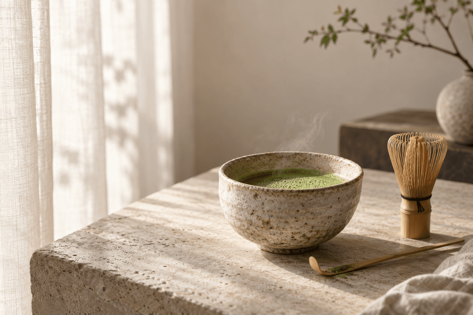 Matcha am Morgen, in stillen Räumen